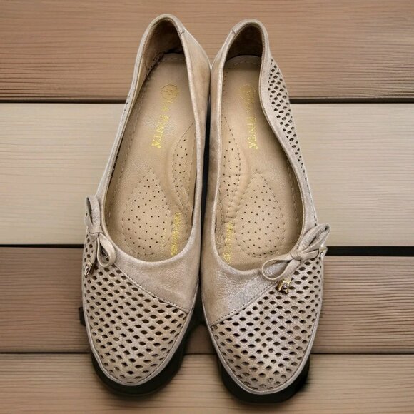 La Pinta Gold Metallic Ballet Flats Women's Size 40/USA 9 Boho School Preppy - Picture 1 of 9